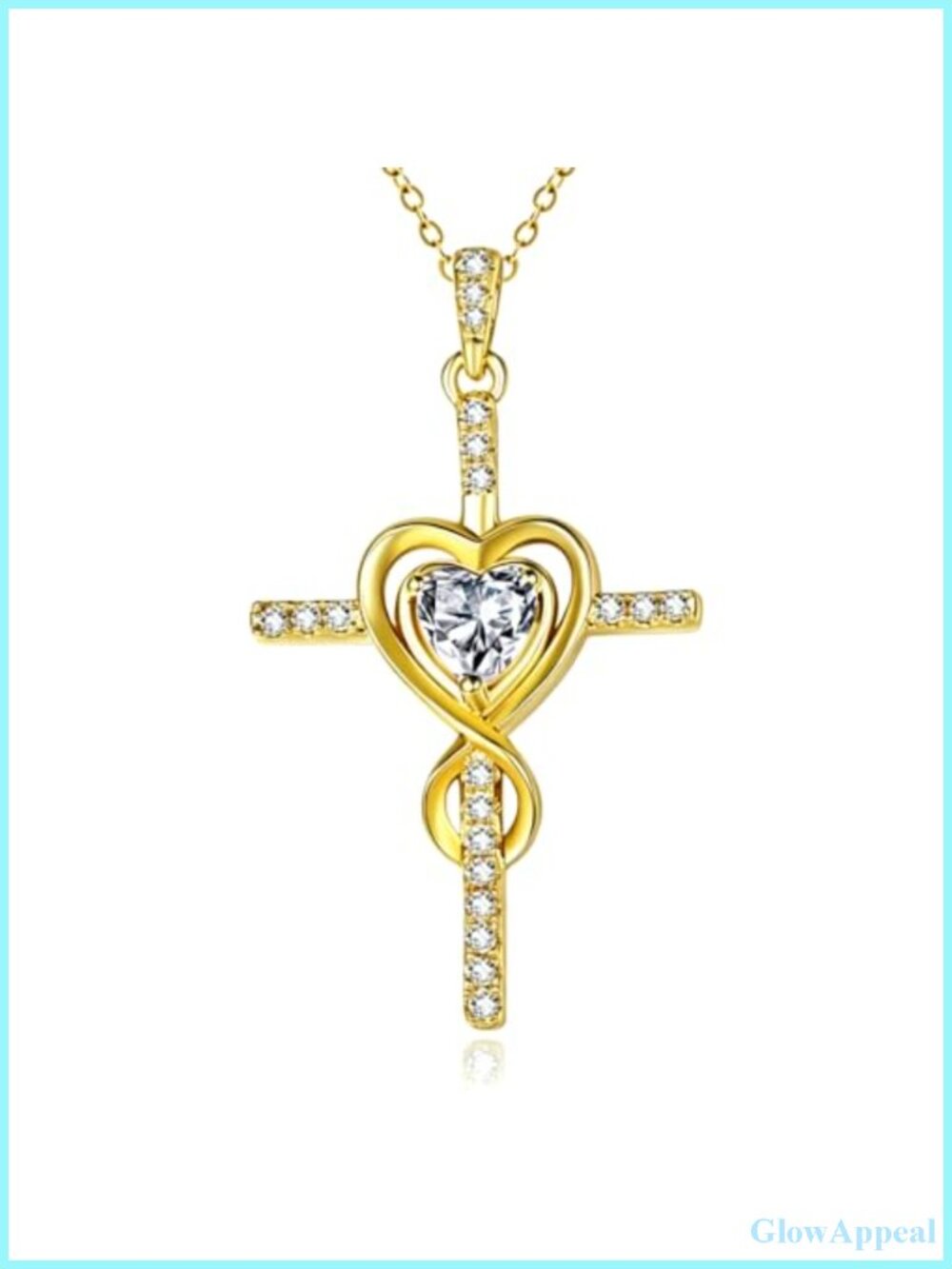 14K Gold Plated Dainty Cross Necklace with Heart Birthstone Pendant for Women